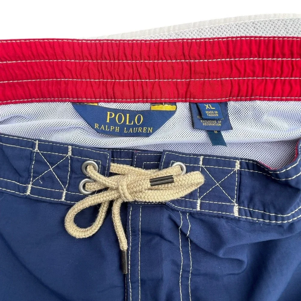 Vtg Polo Ralph Lauren Swim Trunks Shorts Mens Large Red Blue Nylon Lined Pocket